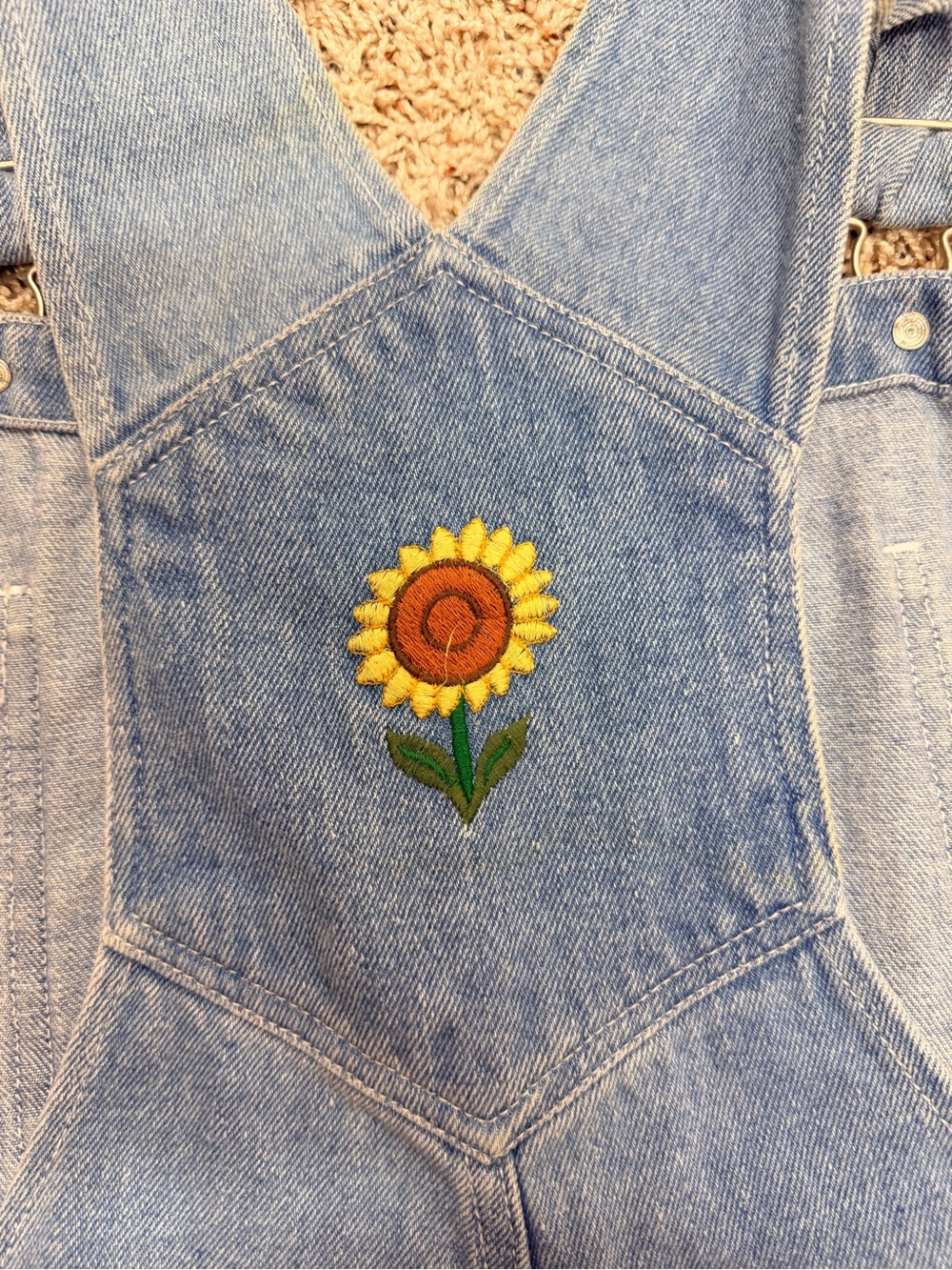 Vintage Denim Sunflower Embroidered Short Overalls - Blue - Picture 10 of 10